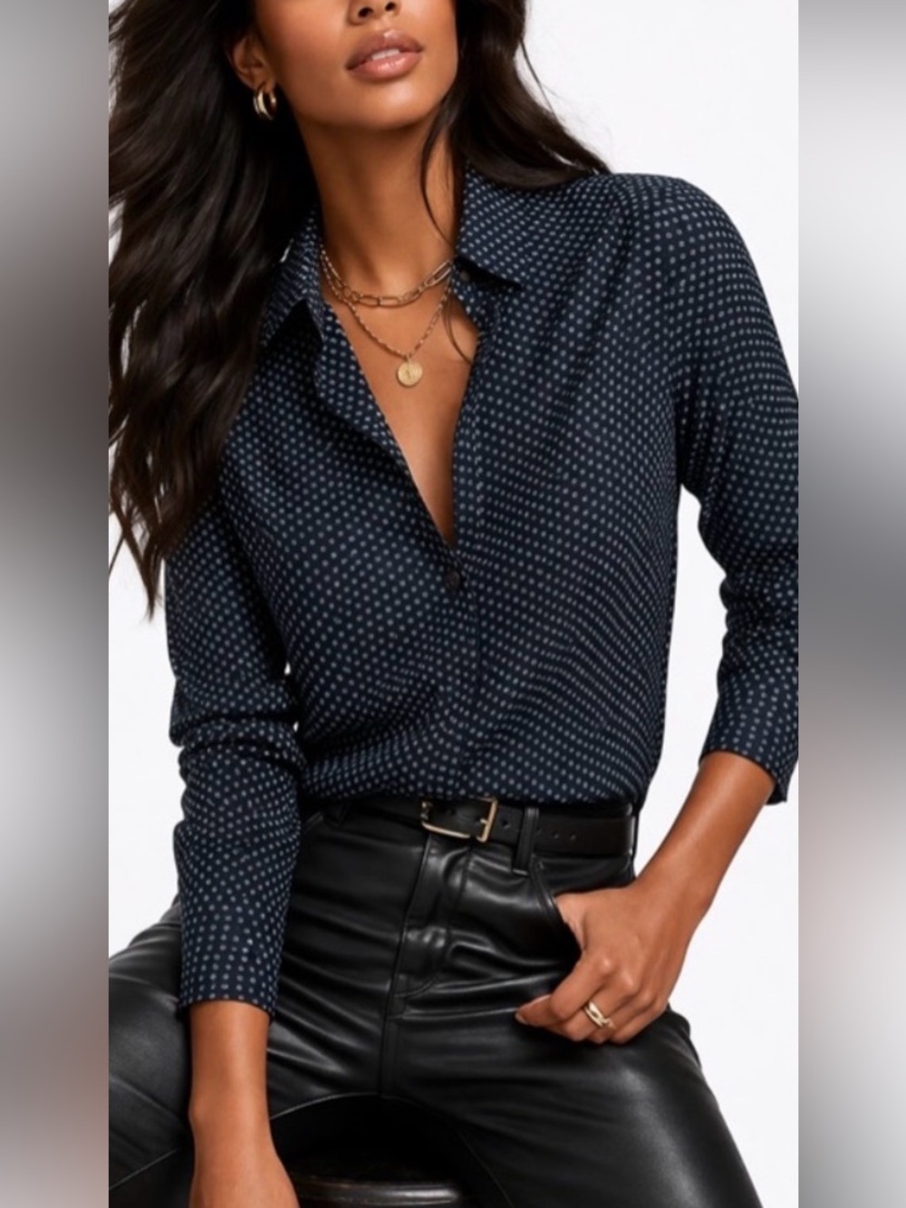 The Kooples Fitted Button Down Shirt Micro Print Parisian Chic